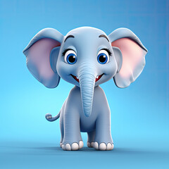 Cute Elephant, 3d cartoon, big eyes, friendly, solid background, minimalistic