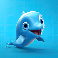 Cute Dolphin, 3d cartoon, big eyes, friendly, solid background, minimalistic