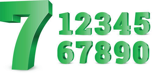 Green 3d numbers. Symbol set. Vector illustration