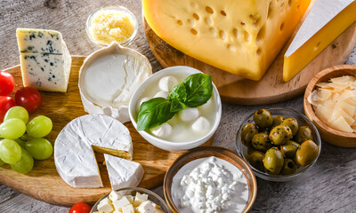 Composition with a variety of dairy products