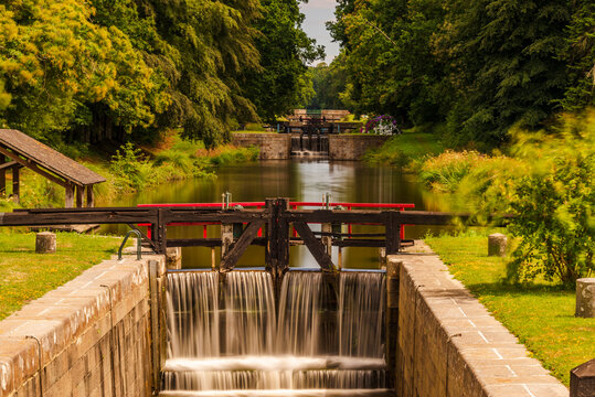 The site of the eleven locks in H&eacute;d&eacute;-Bazouges between Rennes and Saint-Malo. Long exposure.