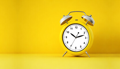 Alarm clock on yellow background, 3D rendering - obrazy, fototapety, plakaty