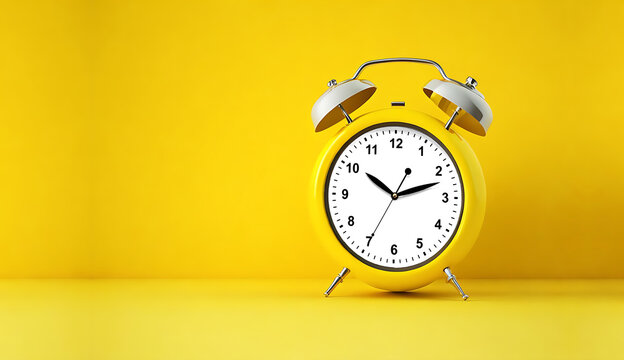 Alarm clock on yellow background, 3D rendering