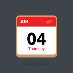 thursday 04 june icon with black background, calender icon