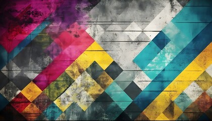 Grungy Abstract Geometric Shapes in CMYK Colors Generative AI