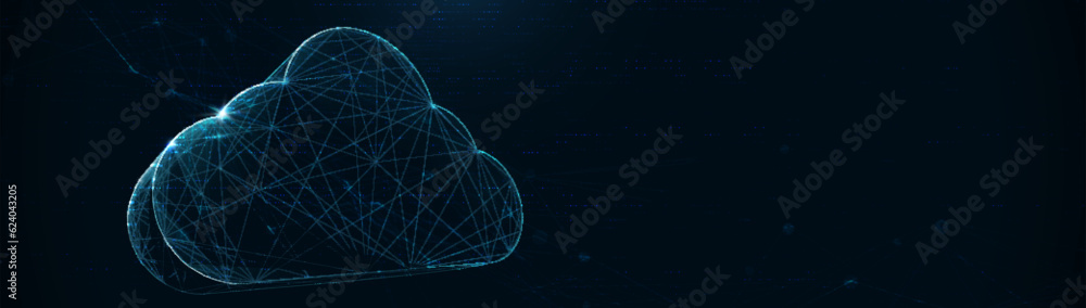 Poster Low polygonal wireframe style Cloud data computing technology. Cloud network connection. Vector illustration