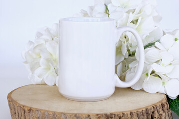 Obraz na płótnie Canvas Blank White 15 oz mug with wedding design - space for text
