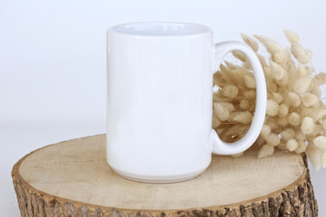 Blank White 15 oz mug with vintage flower - space for text