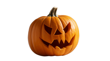 An orange halloween jack o lantern pumpkin isolated on a transparent background