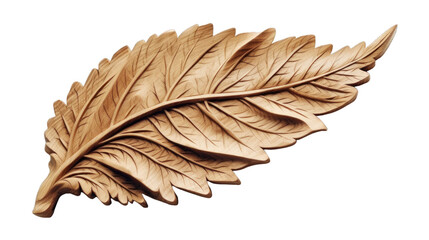 Fototapeta na wymiar Intricate wood carving of a leaf isolated on a transparent background
