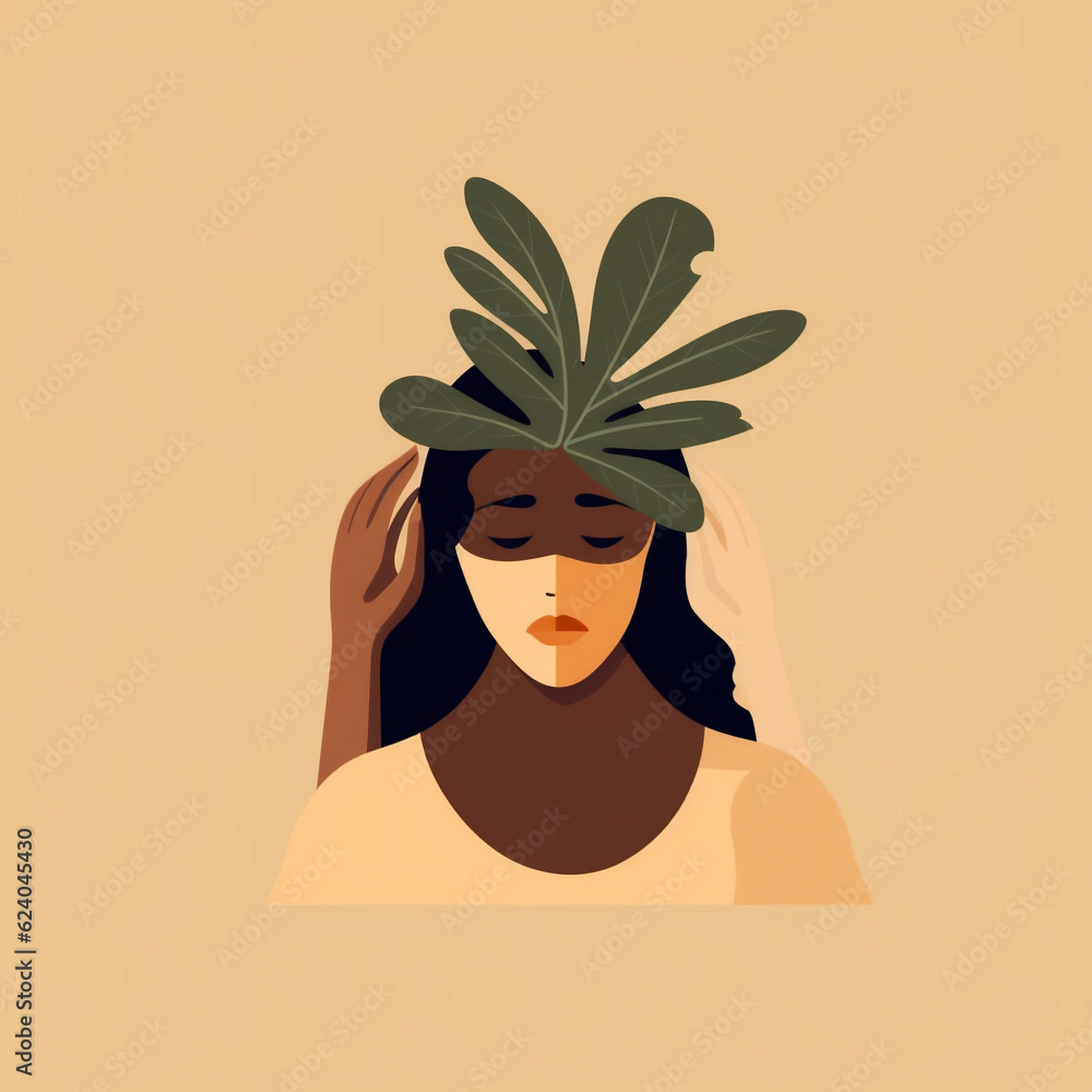 Poster minimal woman leaf abstract poster beige trendy palm art design print. generative ai.