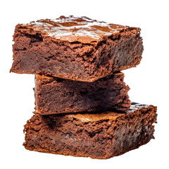 A stack of 3 delicious chocolate brownies isolated on a transparent background - obrazy, fototapety, plakaty