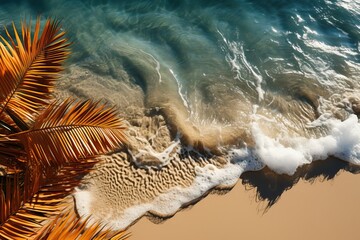 Fototapeta premium Paysage d'une plage avec des vagues et cocotiers , ia