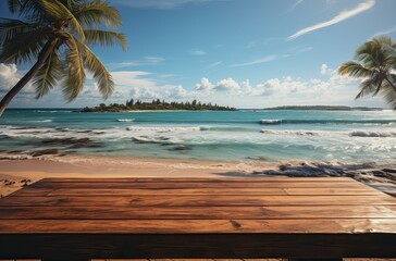 Paysage d'une plage avec des vagues et cocotiers , ia