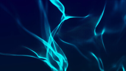Technology background. Abstract digital particle wave. Futuristic dotted wave. Network connection structure. 3D rendering.