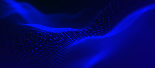 Futuristic particle wave. Abstract technology background. Big data visualization. 3d Widescreen. 3D rendering.
