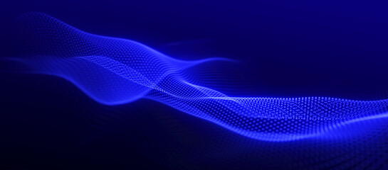 Digital technology background. Dynamic wave of glowing points. Colored music wave. Futuristic background for presentation design. 3d rendering. 3d Widescreen.