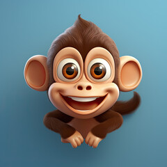Cute Monkey, 3d cartoon, big eyes, friendly, solid background, minimalistic