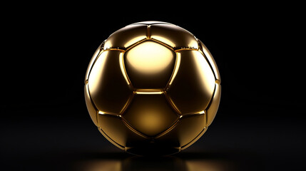 Fototapeta premium Gold soccer ball or football isolated on black 3d illustration dark background with sport winner championship tournament and golden king crown competition trophy champion cup , Generative Ai