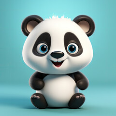 Cute Panda, 3d cartoon, big eyes, friendly, solid background, minimalistic