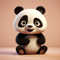 Cute Panda, 3d cartoon, big eyes, friendly, solid background, minimalistic