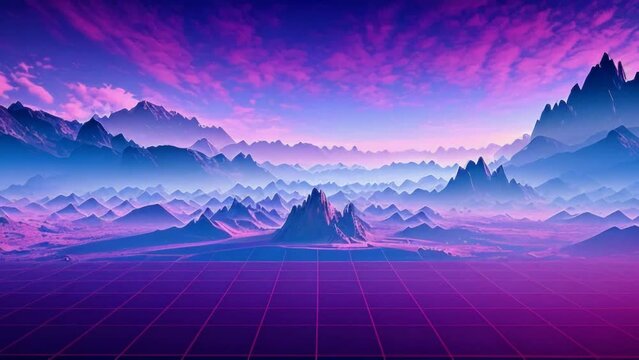 A futuristic landscape with mountains and a city in the background. Generative ai