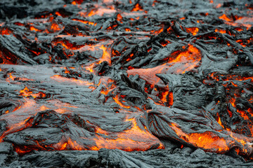 Obraz na płótnie Canvas Iceland, Fagradalsfjall volcano eruption 2021. People visit the lava field.