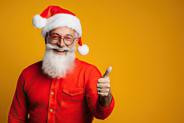 Fototapeta na wymiar Santa's Christmas Deals Funny Grey Hair Santa Claus Pointing to X-Mas Time Sales - Festive Discounts. created with Generative AI