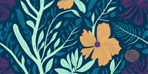Radiant Whispers, Vibrant Patterns with Delicate Tropical Blooms