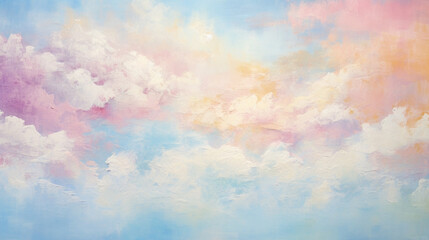 Whimsical textured clouds floating in a bright sky, colorful art, multicolored oil art texture pictures Generative AI