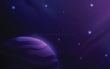Obraz na płótnie Canvas Outer space background with purple planet sparkling light