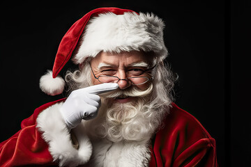 Naklejka premium Cheeky Santa Claus: Playful Man Wearing Santa Claus Costume Winking with Holiday Charm. created with Generative AI