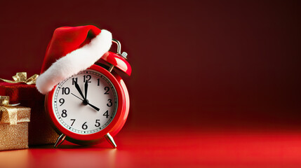 Christmas Countdown Red Clock with Santa Hat, Signifying Time for Festive Shopping with Blank Space for Text. created with Generative AI