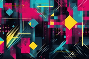 Grungy Abstract Geometric Shapes in CMYK Colors Generative AI