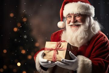 Heartwarming Moments Santa Claus Giving a Gift with Love and Cheer. created with Generative AI