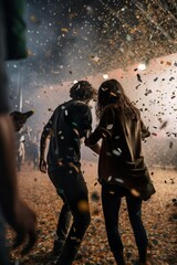 Couple under confetti shower