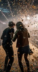 Couple under confetti shower