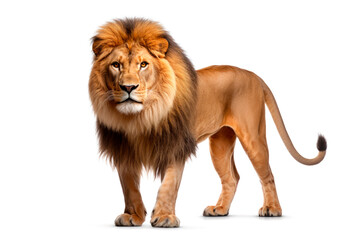 Male lion standing on white background.AI generated.