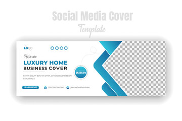 Real estate company property promotion timeline cover, modern and luxury house for sale social media post design template, web banner, advertising discount template with abstract colorful shapes