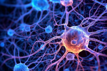 brain neural network connections, cells of brain, AI generated.