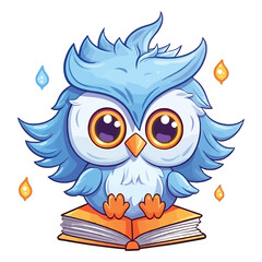 Cute Fairy Owl on Book 2D Illustration