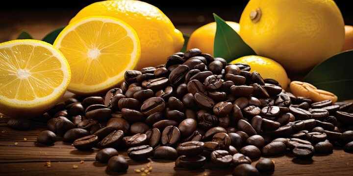 A Vibrant Collage of Lemons and Coffee Beans Resembling the Brazilian Flag - A Fusion of Citrus Zest and Rich Aroma    Generative AI Digital Illustration