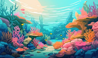  an underwater scene with corals and sponges and seaweed.  generative ai