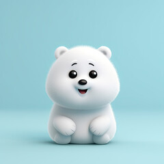 Fototapeta premium Cute Polar bear, 3d cartoon, big eyes, friendly, solid background, minimalistic