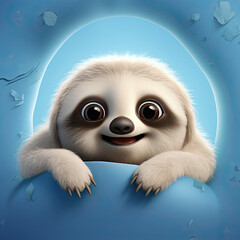Cute Sloth, 3d cartoon, big eyes, friendly, solid background, minimalistic