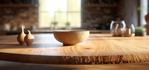 Minimalist modern kitchen bench, wooden finish, bright and airy, rustic design, Generative AI