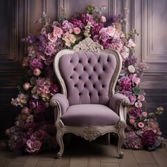 Chair, spring pattern background, flowers