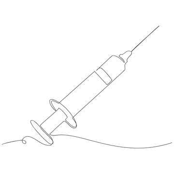 Continuous line drawing of Injecting Symbol, syringe. Vector