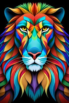 Colorful lion head on black background. Generative AI