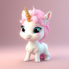 Cute Unicorn, 3d cartoon, big eyes, friendly, solid background, minimalistic